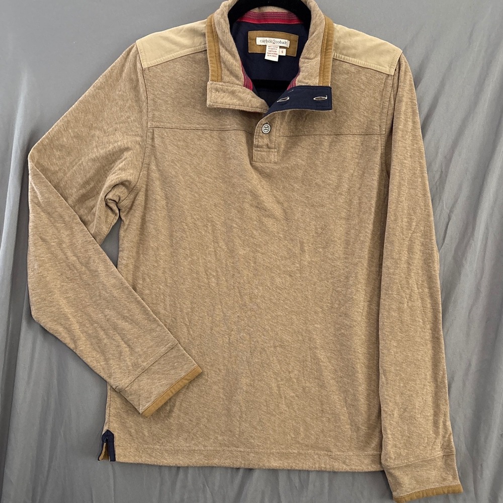 Carbon2Cobalt Pullover Top S Tan Gorpcore Rugged Mixed Media Corduroy Trim Patch